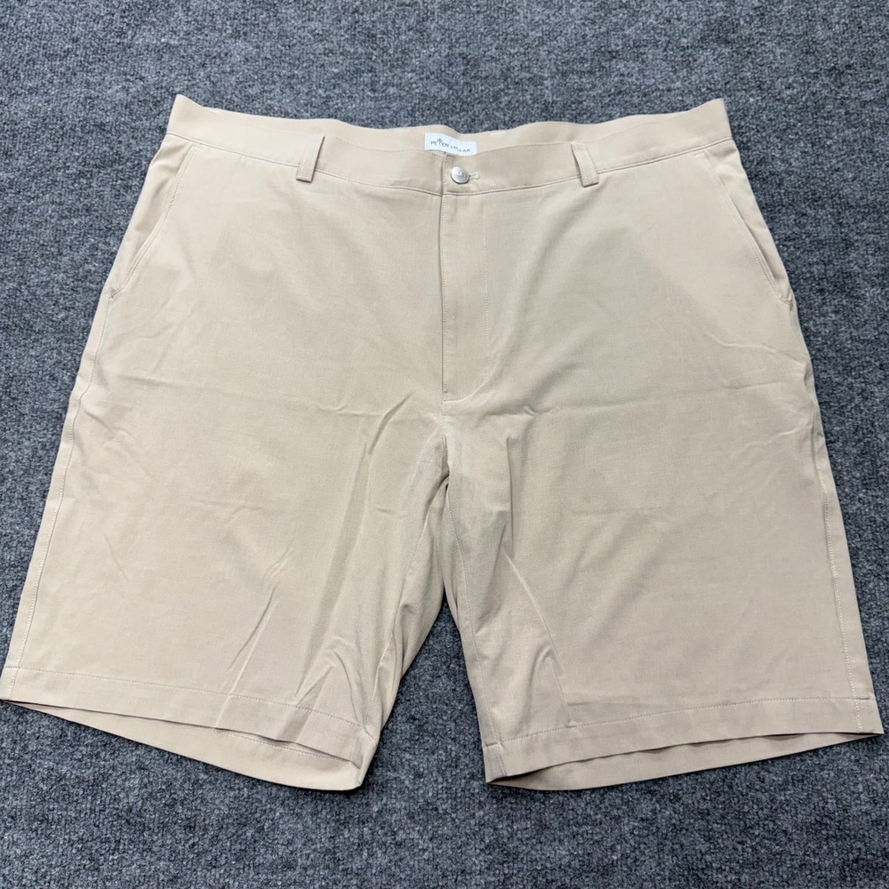 Peter Millar Mens Performance Golf Shorts Tan Khaki Size 40 Stretch Flat Front